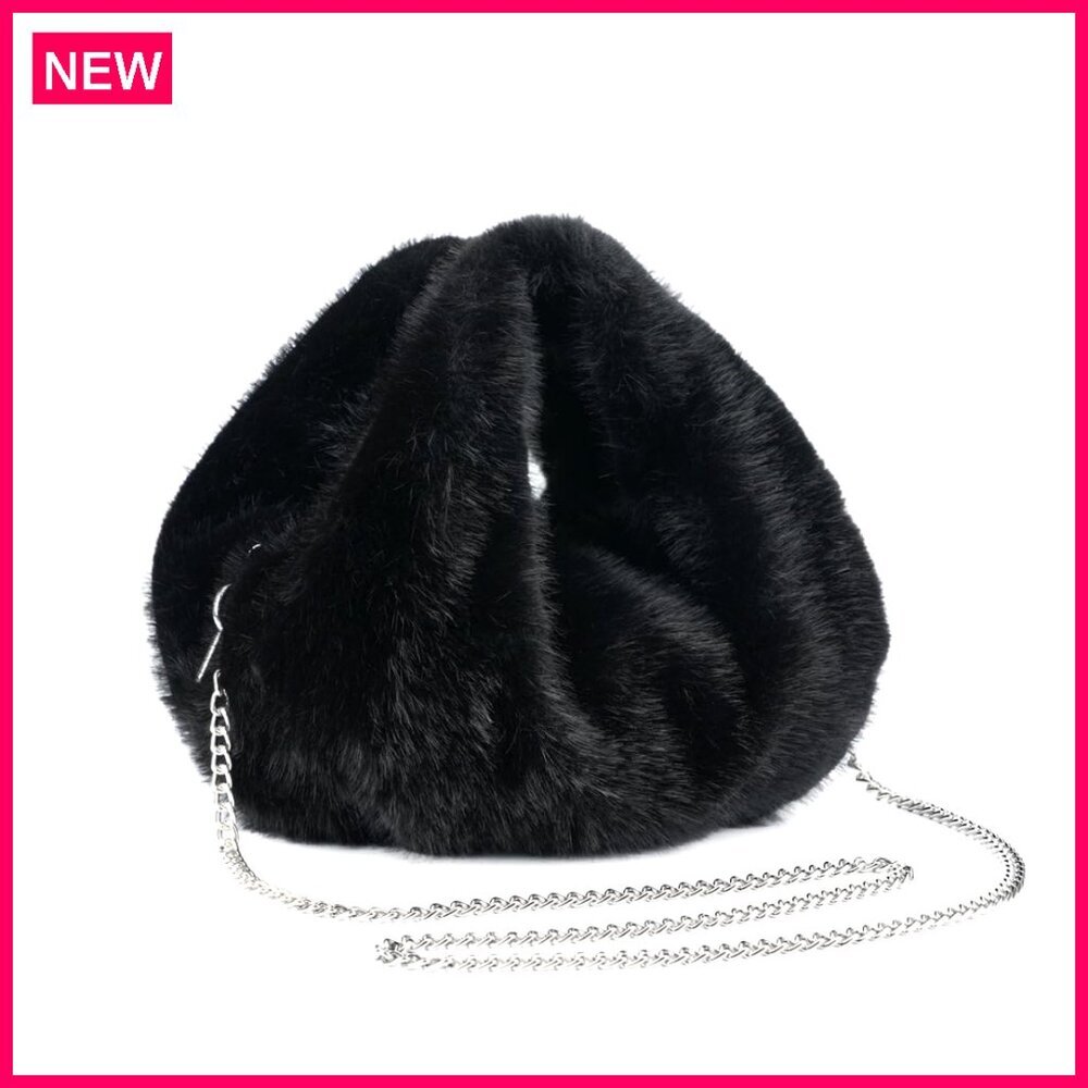 Small Faux Fur Crossbody Bag with Chain Strap, Plush Hobo Handbag for Winter